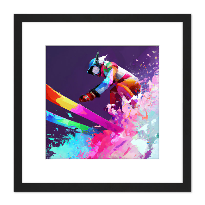 Skier Ski Skiing Action Jump Motion - Single Picture Frame Painting