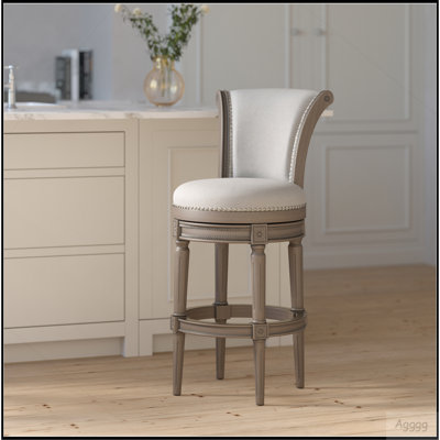 31in. Wood Bar-Height Swivel Barstool with High-Back, Weathered Gray, 1PC