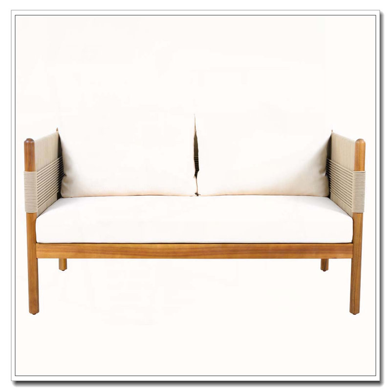 Canapé d'extérieur en bois d'acacia, Beige, crème, teck