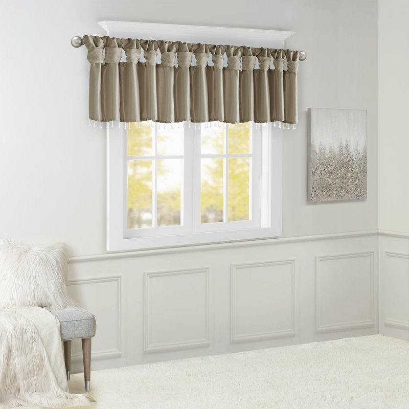 Karlita Lightweight Faux Silk Single Valance with Beads, Pewter