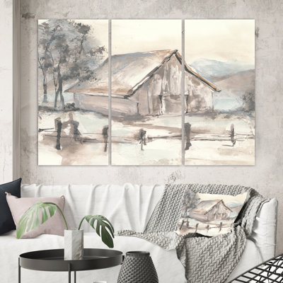 « campagne grange gray vii », reproduction d’image multi-pièces sur toile tendue