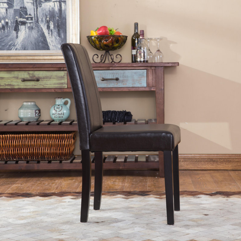 Brown Faux Leather Upholstered Parsons Side Chair Set