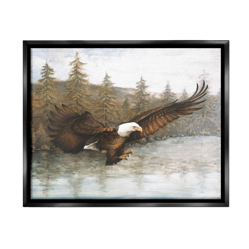 "Flying Eagle Over Lake" par Dogwood Portfolio sur toile, Cadre flottant noir de jais, H 17 po x l 21 po