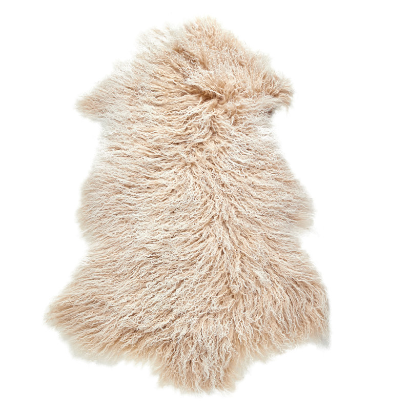 MONGOLIAN LAMB Handmade Throw Blanket, Beige