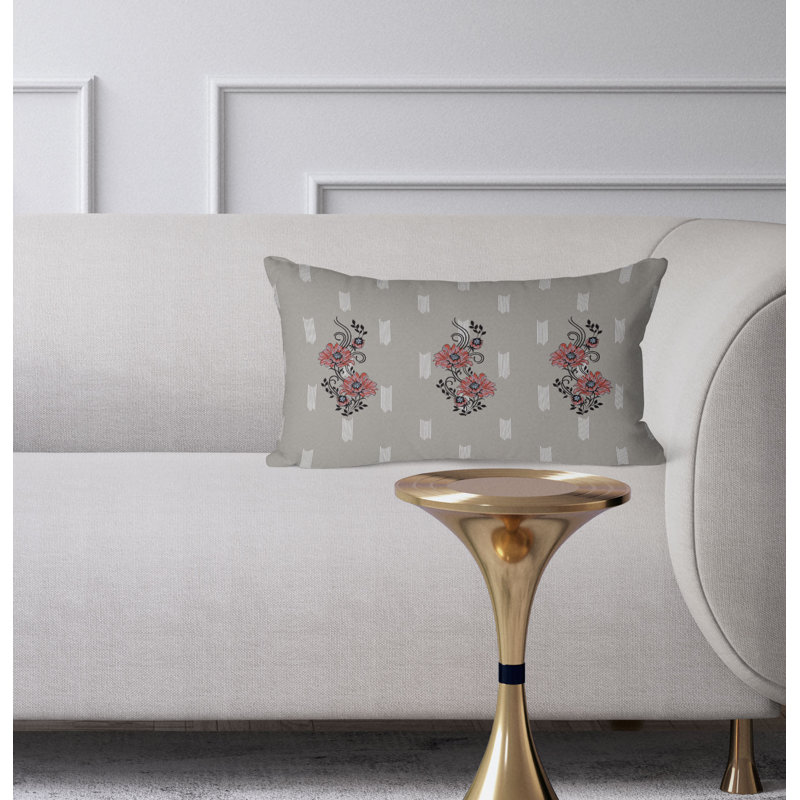 Floral Luminosity  Rectangular Throw Pillow, Gray/Red
