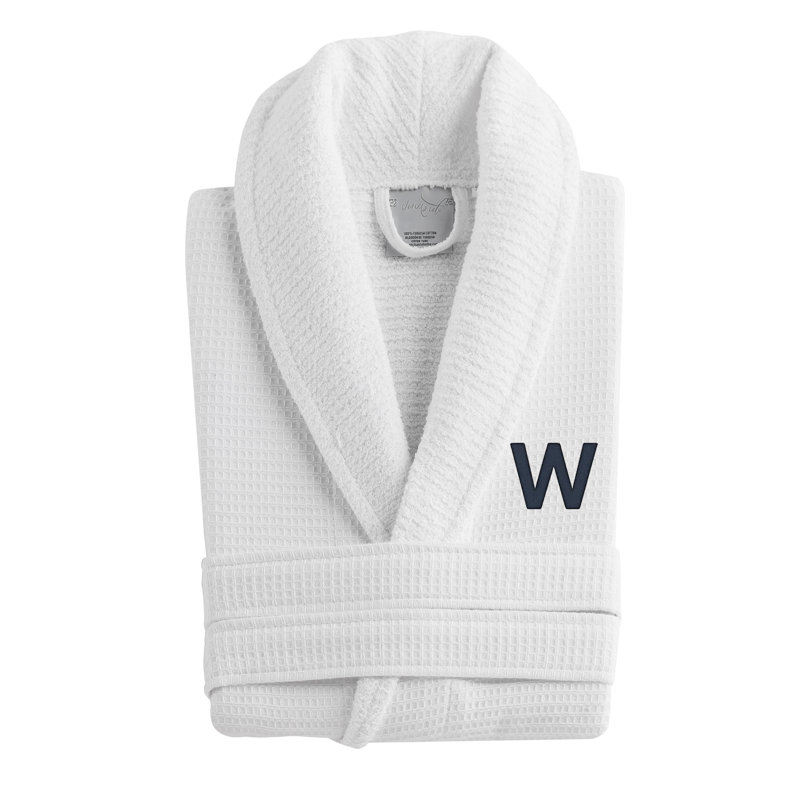 Peignoir monogrammé gaufré en coton turc, W, Blanc