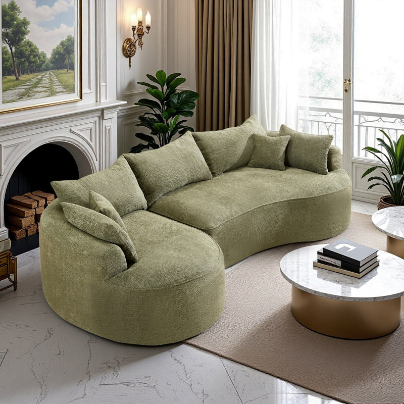 Boneless 124.5" Curved Modular Sectional Sofa, Large L-shaped Floor Couch, No Assembly Required & Boxed Delivery,easy-clean, Includes 4 Pillows,modern Design
