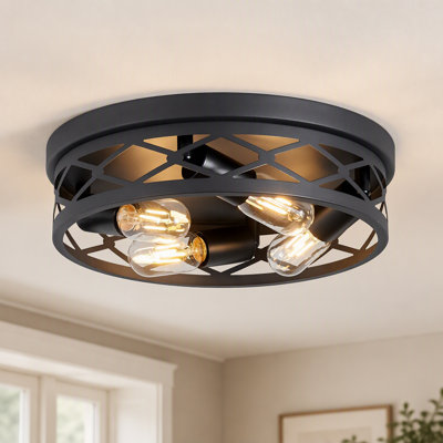 2 Pack 4-Light Matte Black Industrial Flush Mount Ceiling Light
