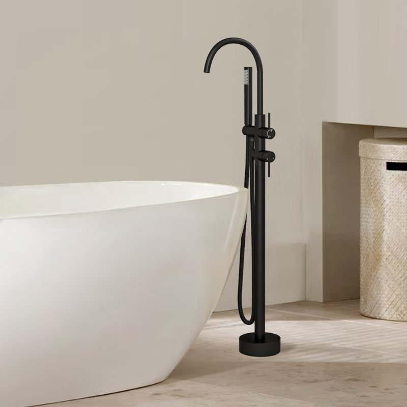 Freestanding Bathtub Faucet Floor Mount Tub Faucet, Matte Black