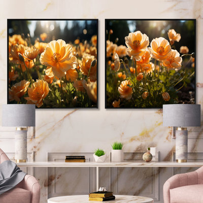 Buttercups Field Vibrant - Ensemble de 2 collages floraux carrés