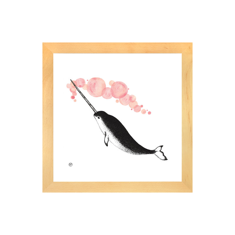 Art papier narwhal, H 16 po x l 16 po x P 1 po, Papier encadré naturel