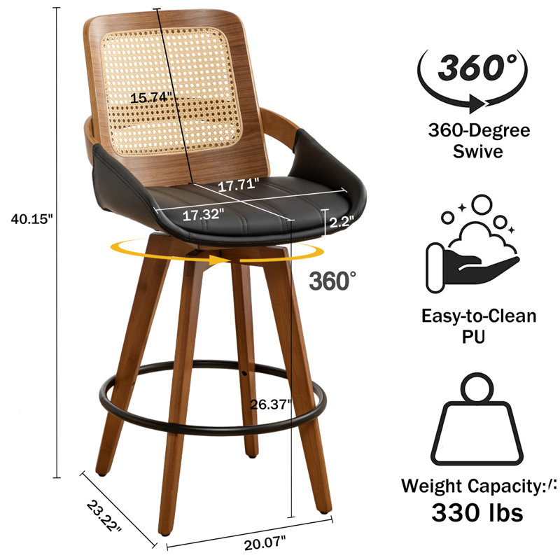 Darries 67cm Swivel Bar Stool, Black
