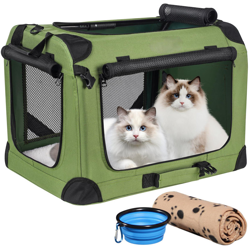 Large Cat Carrier For 2 Cats Small Medium Dogs, Soft Pet Carrier 24X17x17 For Travelling With Warm Blanket Foldable Bowl And Washable Pad