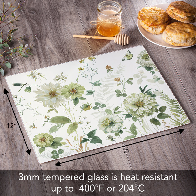 Green Fields Tempered Glass Rectangular Cutting Board