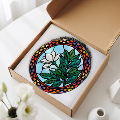 Panneau de vitrail à motif floral H 12 po