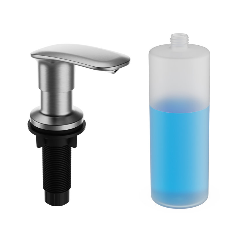 Distributeur de savon pour évier en nickel brossé, distributeur de savon pour pompe d'évier de cuisine en acier inoxydable avec grande bouteille de savon de 17 oz