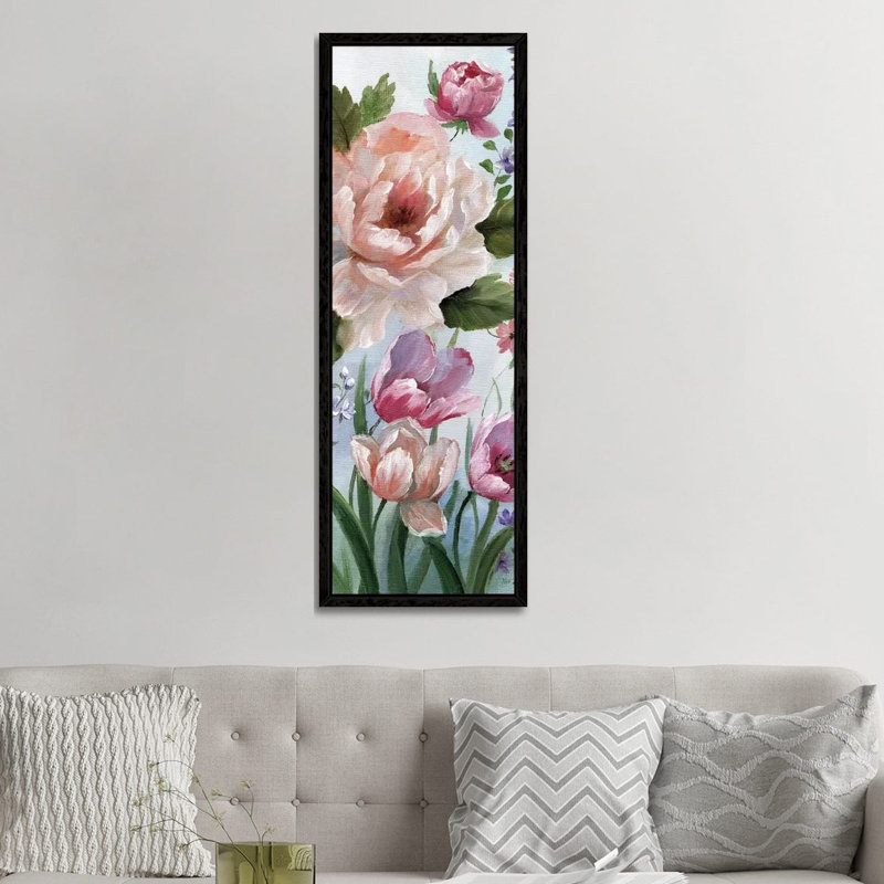 Romantic Botanical I by Nan - Panoramic Painting on Canvas, Black Framed, 152.4 cm H x 50.8 cm W