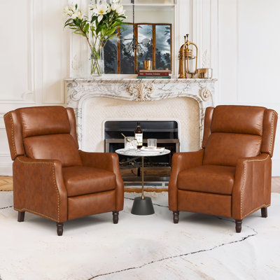 Doersten Genuine Leather Push Back Reclining Chair