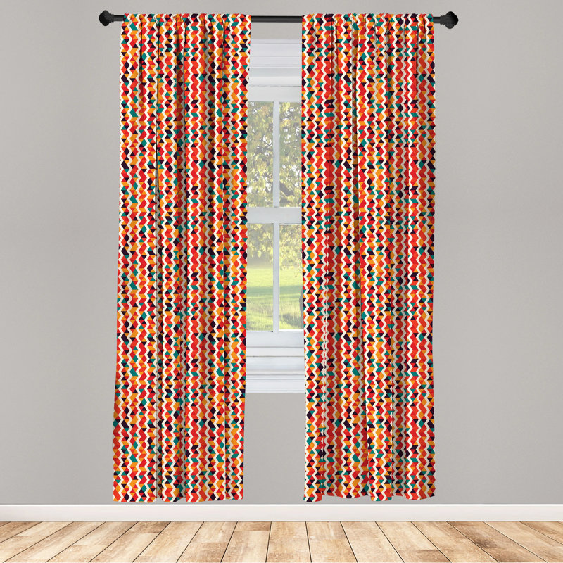 Multicolor Geometric Zig Zag Polyester Room Darkening Curtain Pair