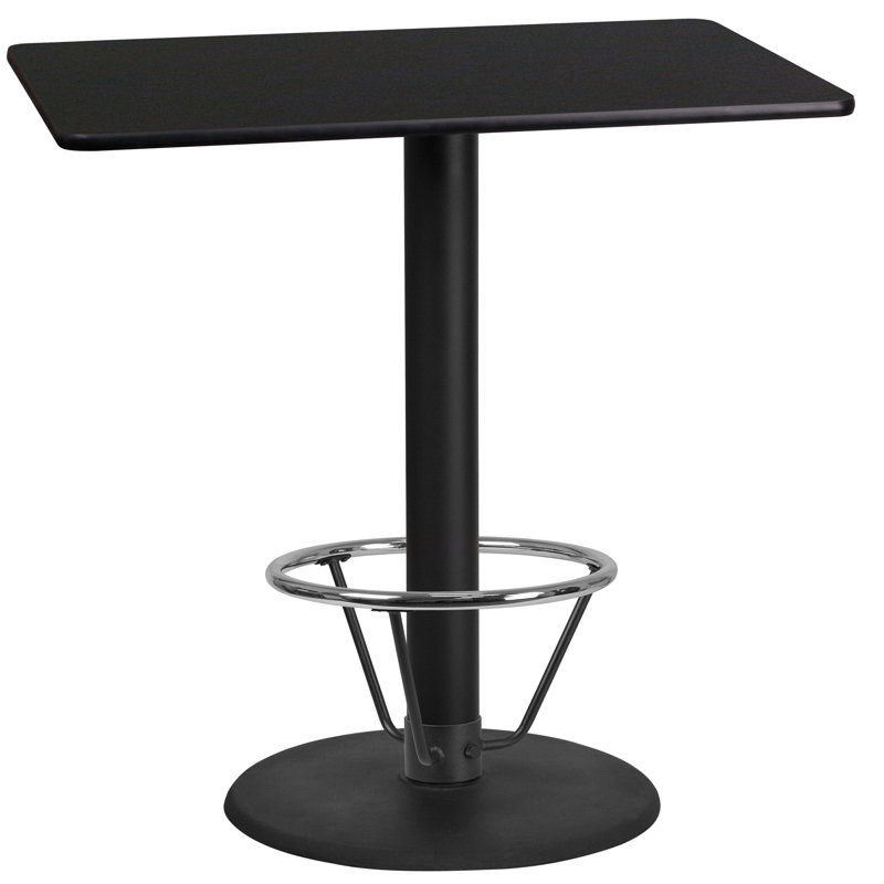 Basnight Rectangular Laminate Table Top with Round Bar Height Table Base and Foot Ring, Black, 43.125" H x 24" W x 24" D