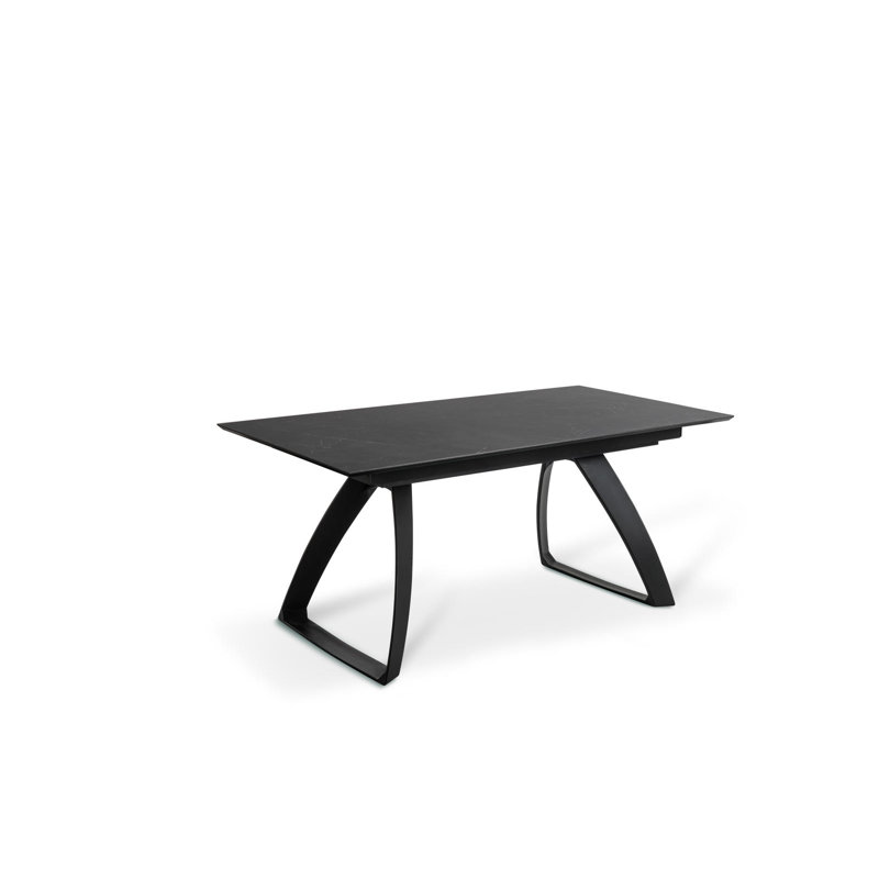 Daishanay Extendable Oak Metal Base Dining Table, Black, Black