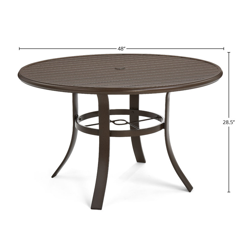 Table de salle à manger en aluminium, Brun, 28.5" H x 48" W x 48" D