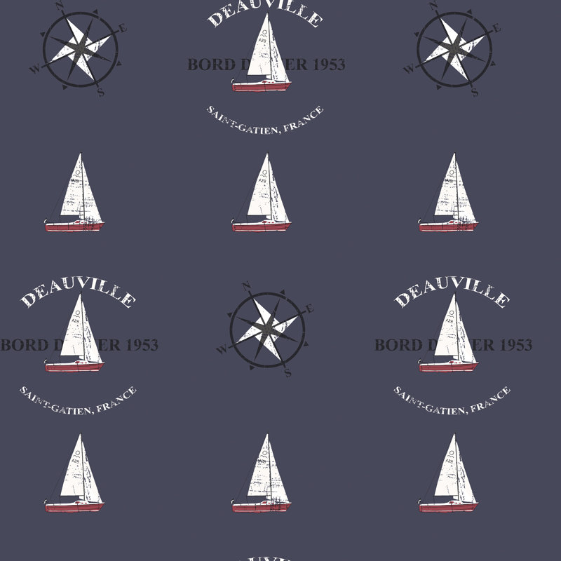 Nautical theme 10m x 53cm Matte Wallpaper Roll, Navy Blue