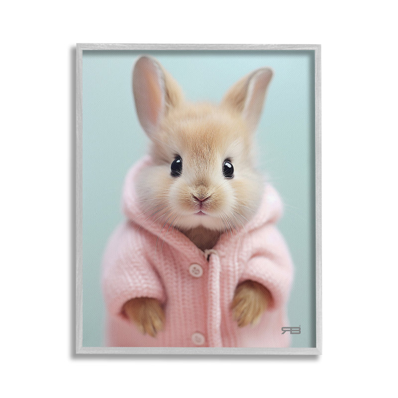 Lapin en chandail douillet, estampe numérique encadrée par RB, H 30 po x l 24 po