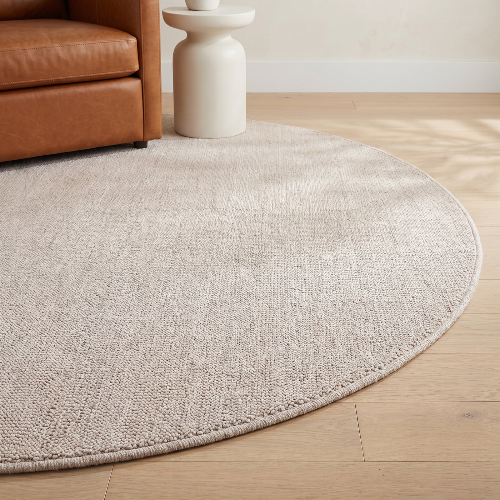 Elona Beige Hand-Tufted Wool Rug, Round 6'