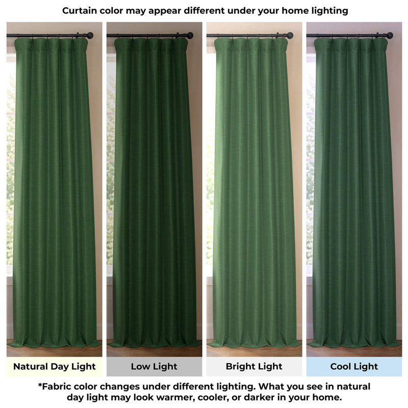 Bellino Textured Faux Linen Room Darkening Curtains for Bedroom & Living Room Curtains (1 Panel), Pine Forest Green