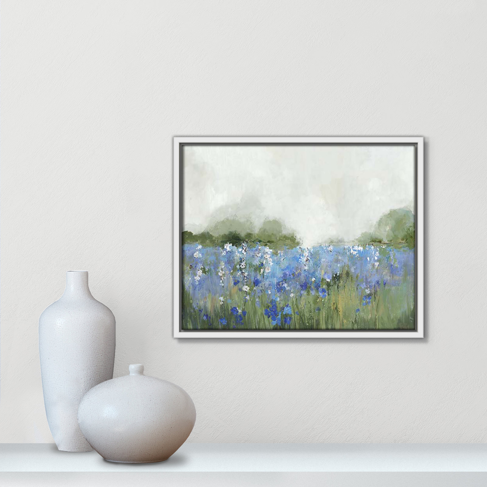 Meadows Bluebels Field "Meadows Bluebells Field" Print, 12.5" H x 15.5" W x 2" D, White Framed