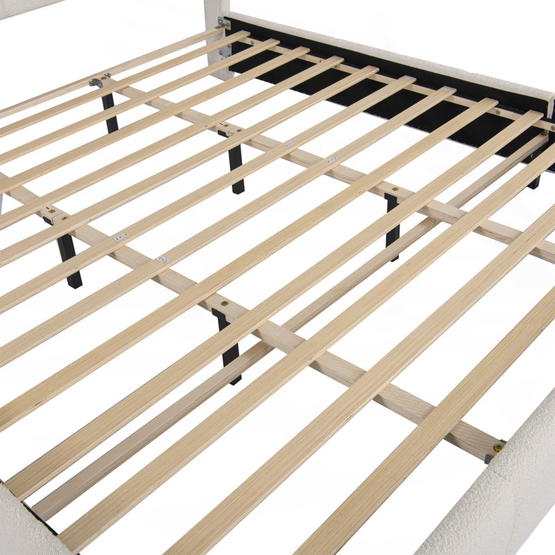 Lit plateforme très grand avec boucle, lit plateforme tapissier en tissu doux avec tête de lit courbée, beige