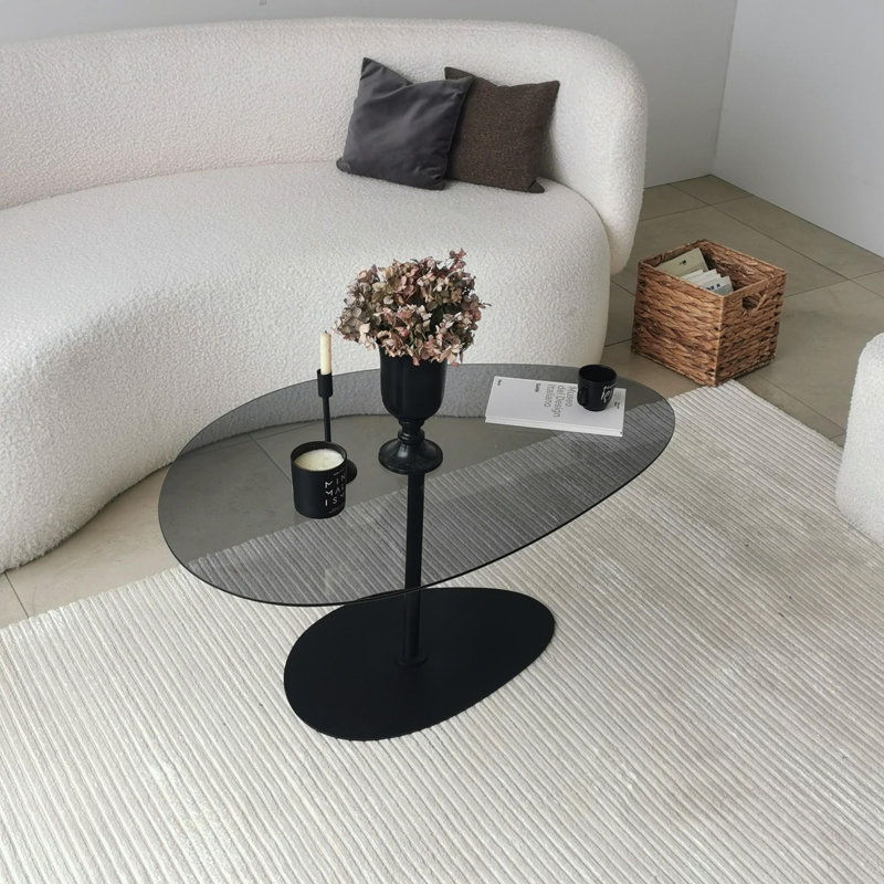 Modern Industrial Coffee Table with 100% Tempered Glass Top, 35.4 x 15.7 x 23.6 inches | Sturdy Metal Legs, Dark Grey & Black Finish | Disassembled for Easy Assembly, Perfect for Living Room & Office Decor