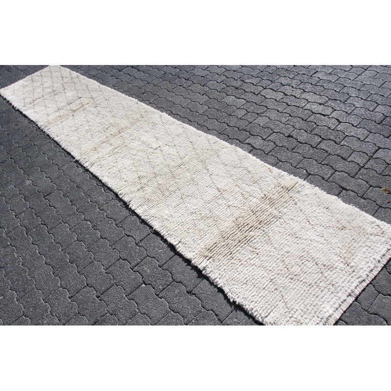 Tapis de couloir rétro en laine de style Tulu turc - Tapis de couloir beige fait à la main pour la décoration intérieure