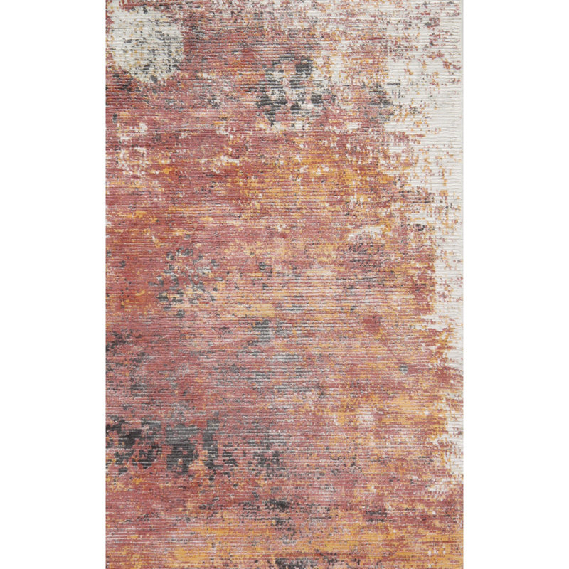 Tapis rouge en soie noué à la main de conception unique 5 pi x 8 pi