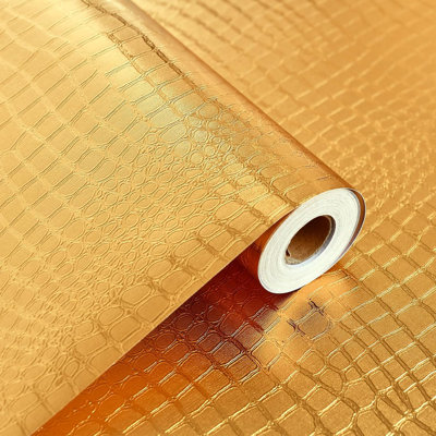 Gold Crocodile Peel And Stick Wallpaper, 15.7" X 118" Removable Contact Paper, Textured Self-Adhesive Wallpaper For Cabinets, Bedroom, Kitchen, Waterproof & Scratch-Resistant