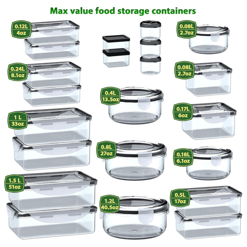 44 piece Storage Containers with Lids, Food Storage Containers with Airtight Lids 22 containers and 22 lids (22 Pack)