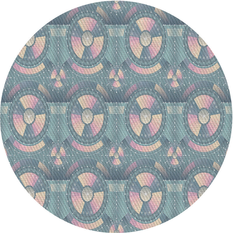 Tapis bleu/rose à motifs, Rond 4 pi