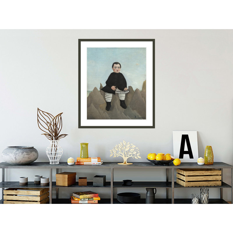 «Boy on the Rocks» par Henri Rousseau, impression giclée sur cadre, H 39,1 po x l 33,5 po