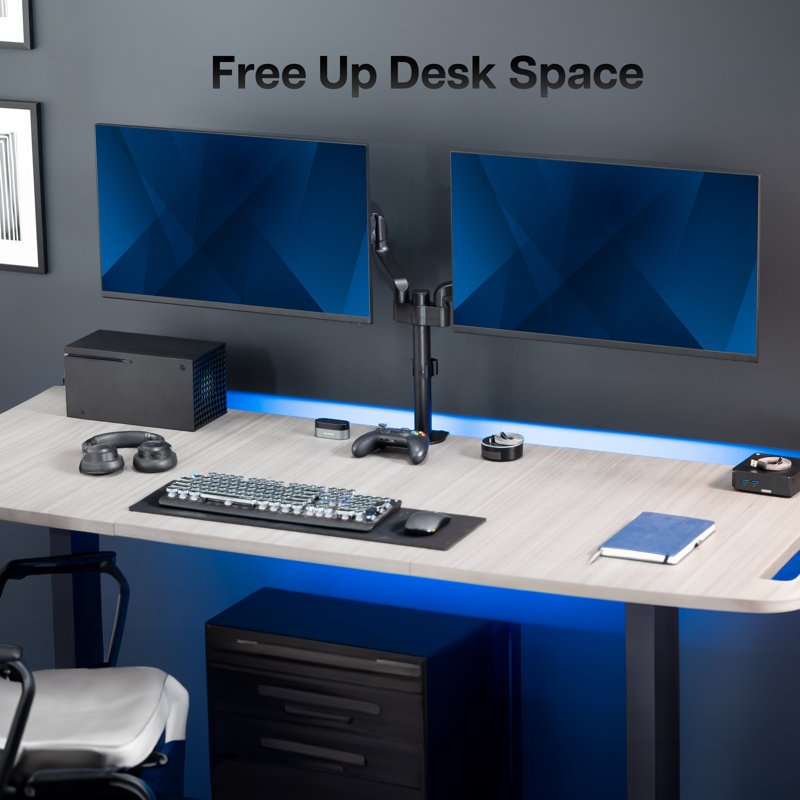 Black Adjustable Dual Arm Steel Desk Mount for 17"-32" Monitors