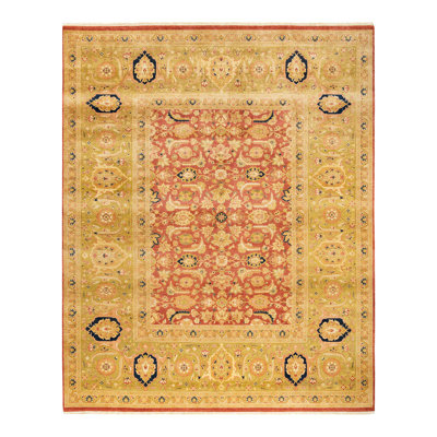 Tapis unique noué à la main orange / bleu marine / sable Keller 8 pi 2 po x 10 pi 6 po Keller