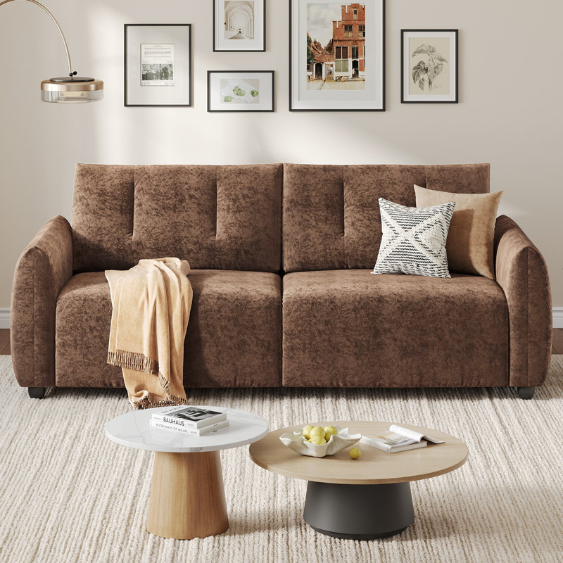 Canapé 84,5 po avec accoudoirs capitonnés en plumes, canapé moderne et robuste pour le salon et l’appartement, Brun