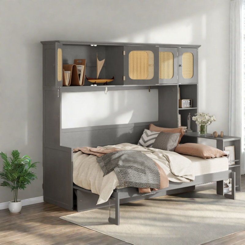 Lits peu encombrants avec rangement, bureau escamotable en bois et bois aggloméré, maison moderne