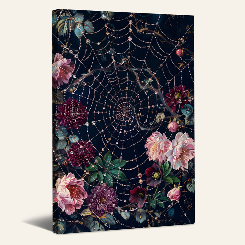 Art sur toile rose et mauve entouré de perles, H 30 po x l 20 po