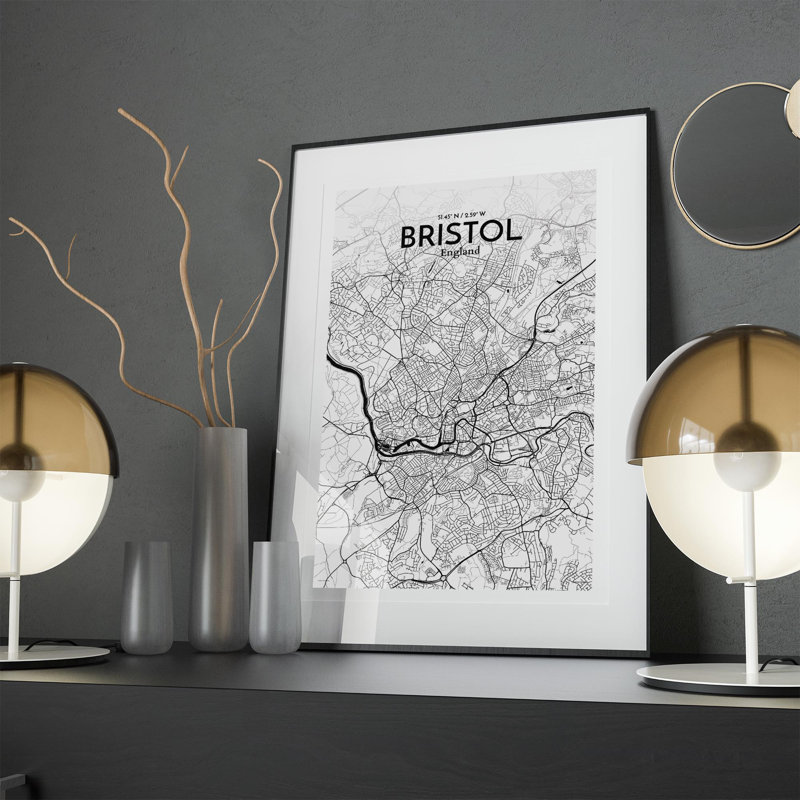 Bristol, carte de la ville, impression, H 17 po x l 11 po x P 0,05 po, Encre