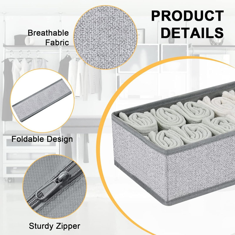 8-Pack Fabric Foldable Drawer Organizers For Clothes, Underwear, Socks - Blended, Gray