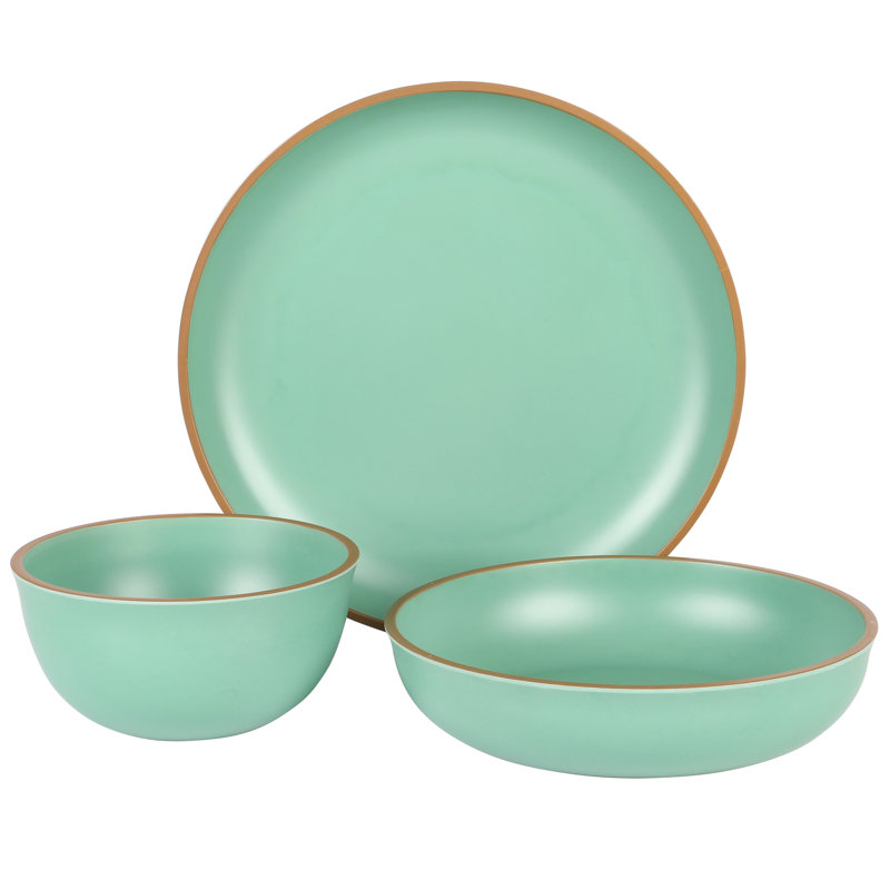 Matte Green Melamine 12-Piece Dinnerware Set for 4