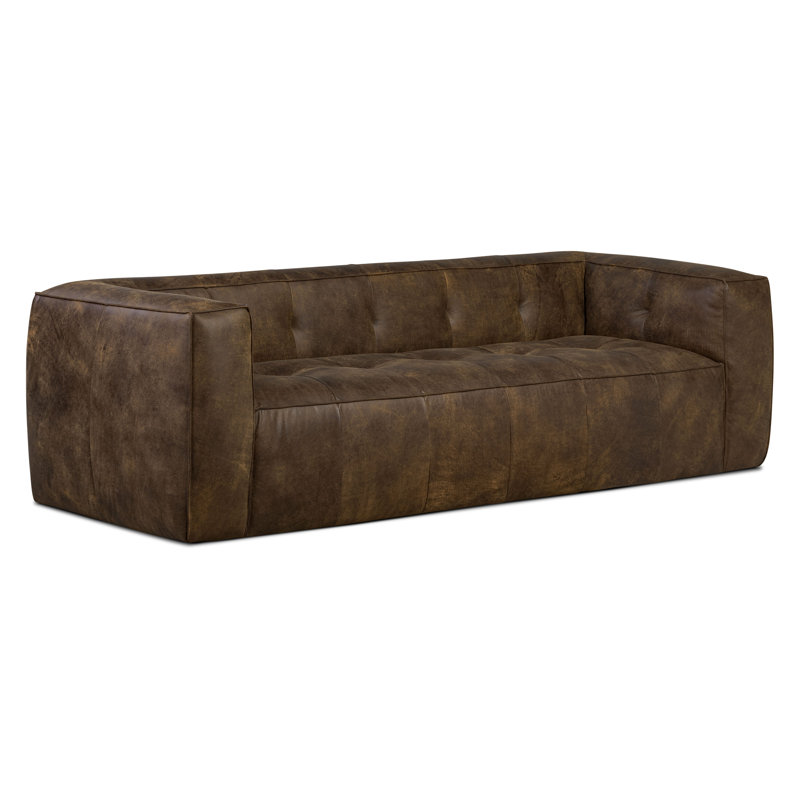 Capa 92'' Full-Grain Genuine Italian Leather Square Arm Sofa, Brown Stone Full Grain Leather