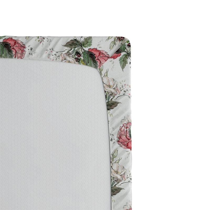 Ambesonne Nature Fitted Sheet Leaves Botanical Style Art, Queen Fitted Sheet, Ivory/Jade Green/Rose Floral