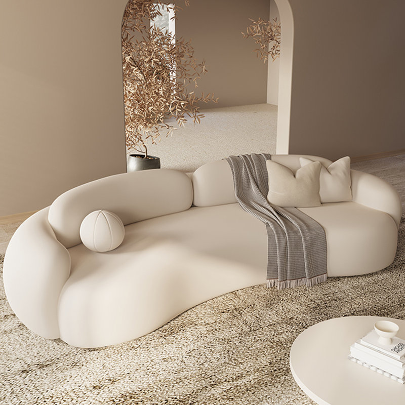 70.87"Curved, irregular-shaped white frosted velvet sofa